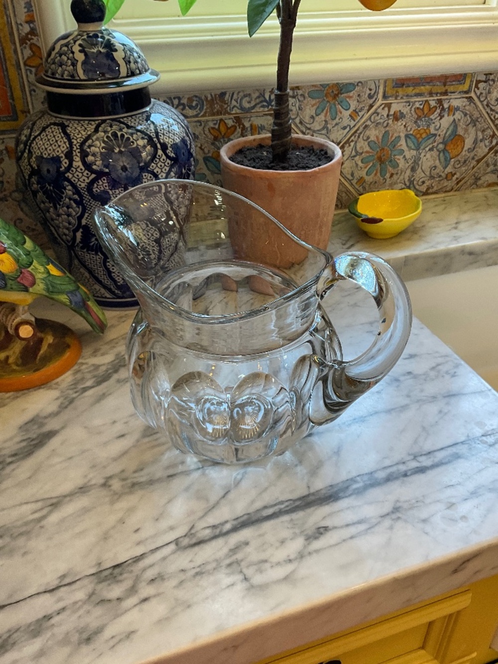 Beautiful vintage glass oversized pitcher, high quality heavy